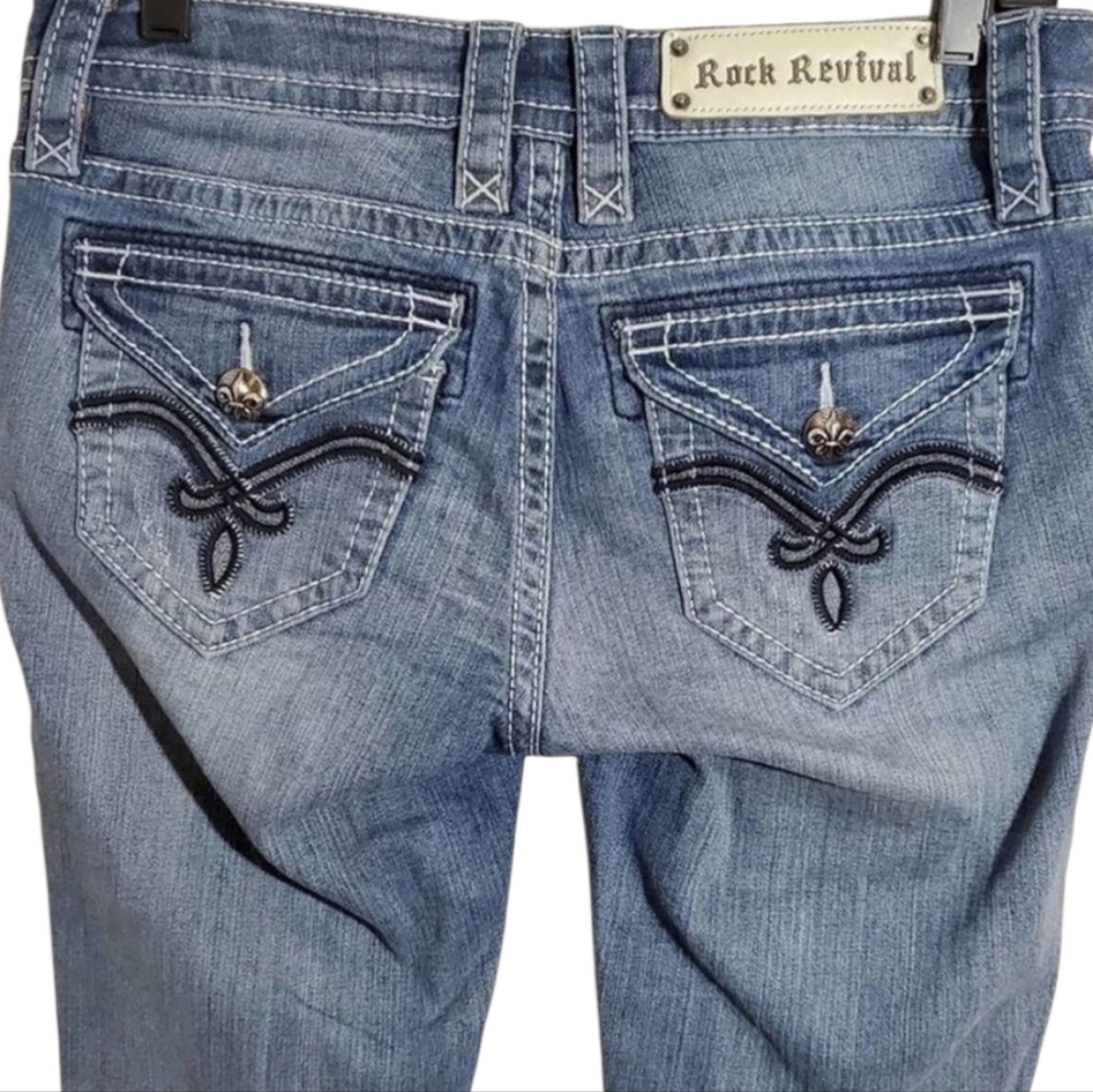Rock Revival Luna Bootcut Jeans‎ Size 27 Medium Wash Embroidered NKJ1042B401
